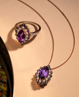 Grape Amethyst (1-3/8 ct. t.w.) & Diamond (3/8 ct. t.w.) Marquise Halo Ring in 14k Rose Gold