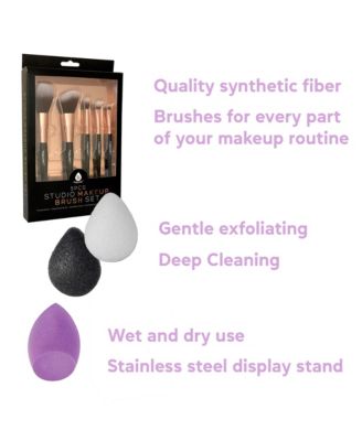 Essential Beauty Trio: Makeup Blender, Konjac Sponges, & Studio Brush Set