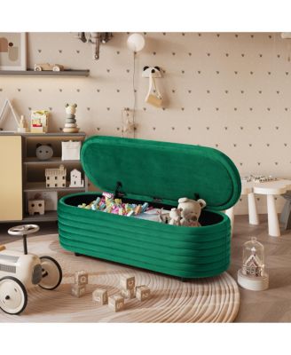 54" Wide Modern Upholstered Velvet Tufted Oval Storage Ottoman Bench