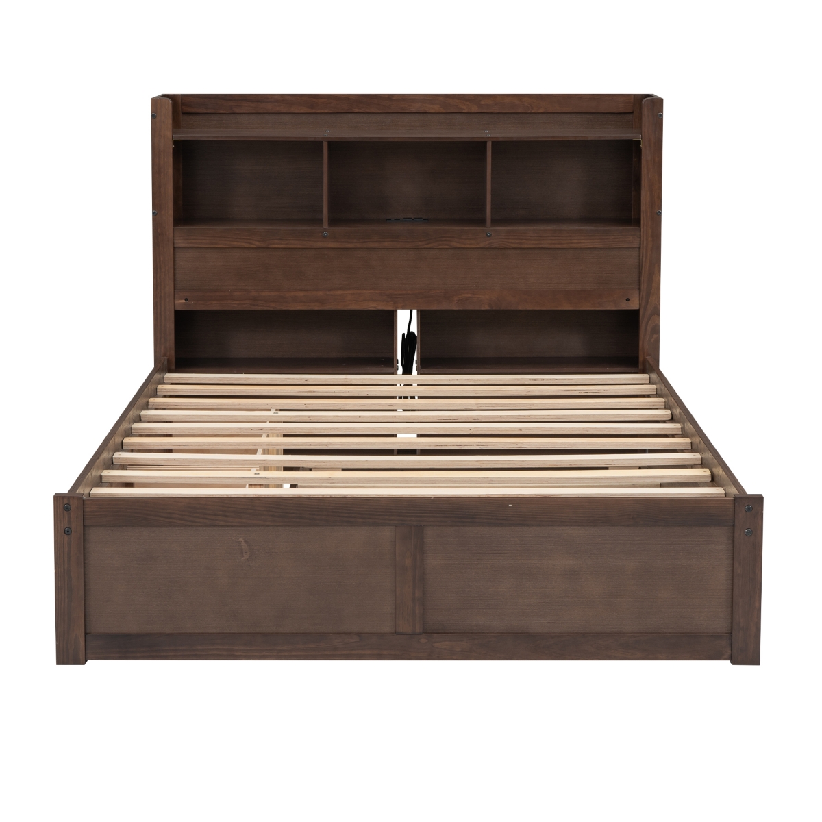 Full Storage Platform Bed With Pull Out Shelves, Twin Trundle And 2 Drawers