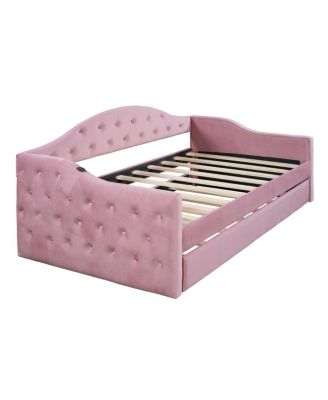 Tufted Daybed with Trundle, Velvet Sofabed
