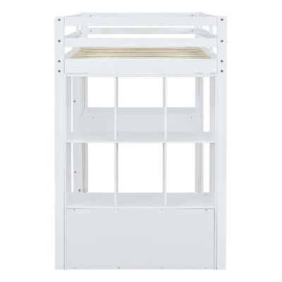  Loft Bed with Shelves, Desk & LED, White