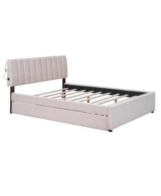 Teddy Fleece Queen Size Upholstered Platform Bed With Trundle