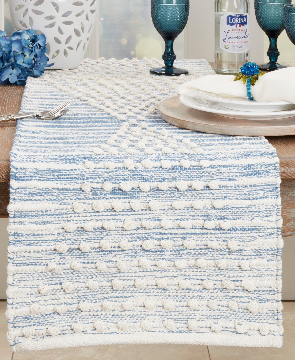 Saro Lifestyle Artisan Woven Stripe Diamond Table Runner, 16"x72" In Turqouise