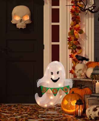 25" Lighted LED White Ghost with "Boo" Banner Halloween Yard Decoration