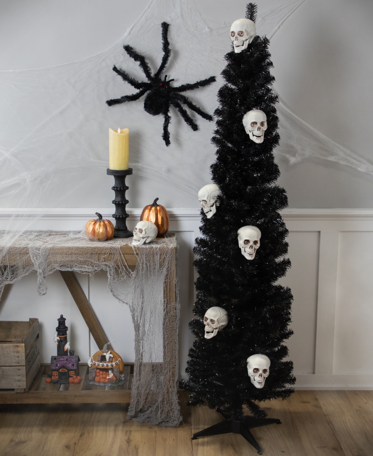 Northlight 6' Charcoal Brown Iridescent Slim Artificial Tinsel Halloween Tree Unlit In Brown