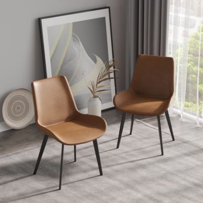  4 Pc Brown Upholstery & Metal Legs  Modern Design  Dining Chair
