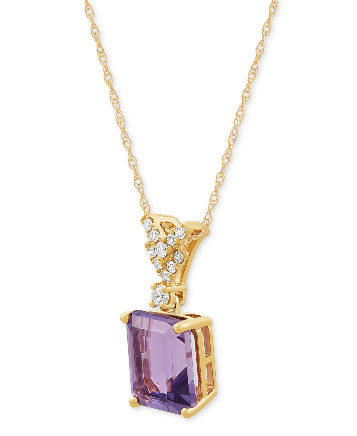 MACY'S PINK AMETHYST (2-1/6 CT. T.W.) & DIAMOND (1/10 CT. T.W.) 18" PENDANT NECKLACE IN 14K GOLD 