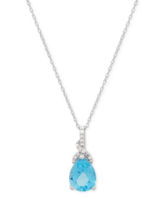 Macy's - Swiss Blue Topaz (2 ct. t.w.) & Diamond (1/20 ct. t.w.) Pear & Swirl 18" Pendant Necklace in 14k White Gold