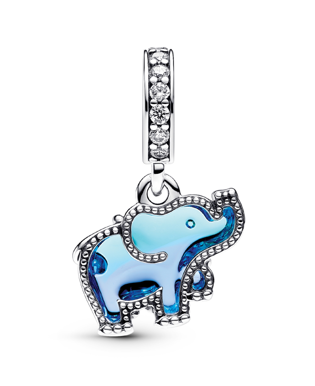 Sterling Silver Blue Murano Glass Elephant Dangle Charm - Silver