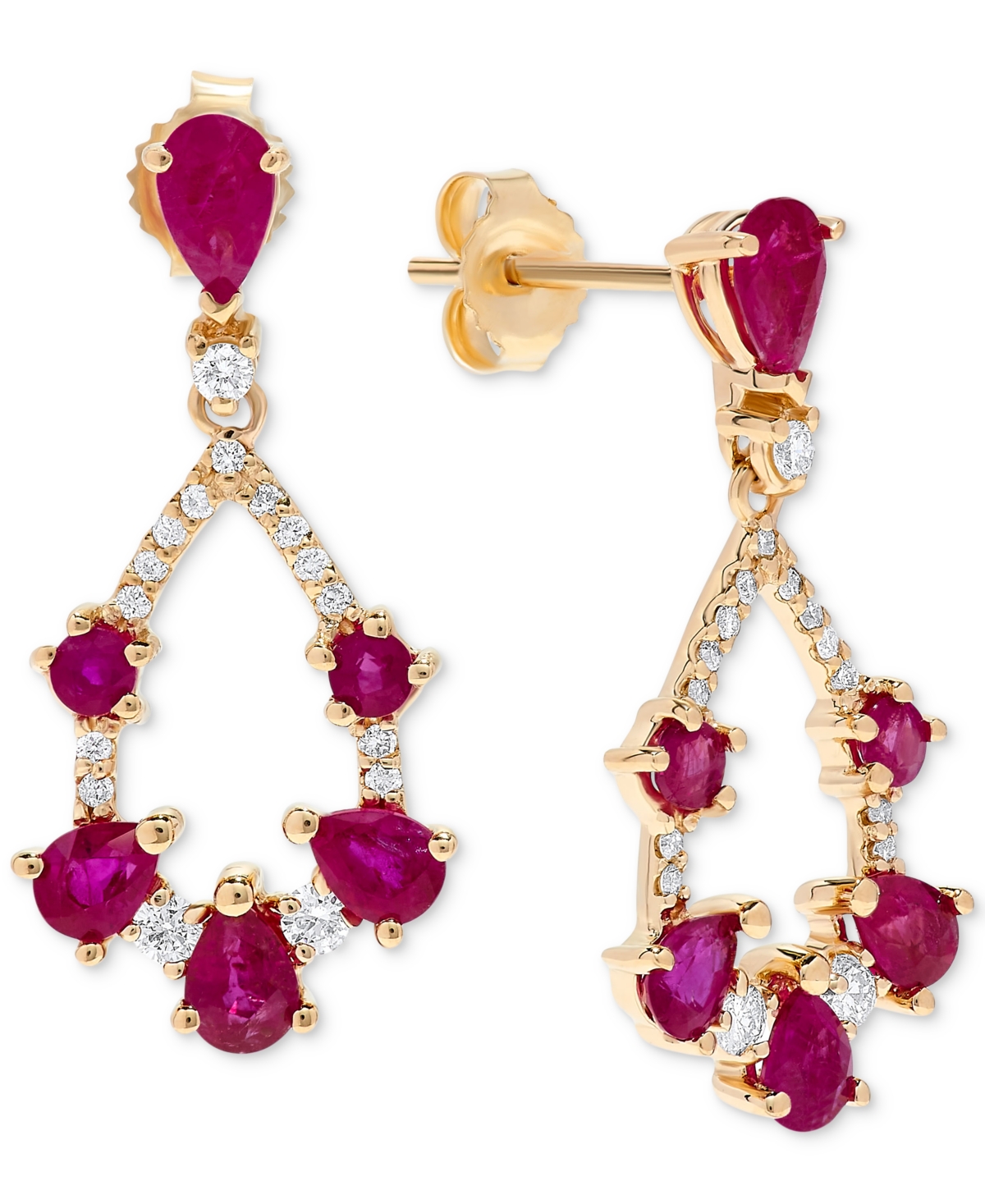 Emerald (1-5/8 ct. t.w.) & Diamond (1/5 ct. t.w.) Chandelier Drop Earrings in 14k White Gold (Also & Sapphire) - Ruby
