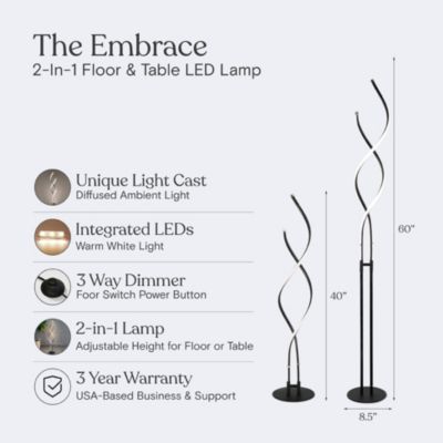 Embrace 60" LED Industrial Spiral 2-in-1 Floor to Table Lamp