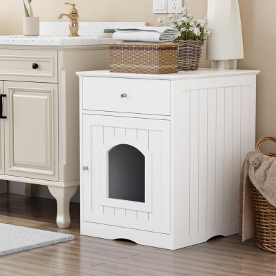 Streamdale Wooden Cat Litter Box Enclosure with Drawer & Side Table