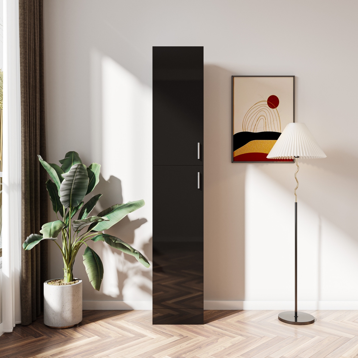 Streamdale Furniture Freestanding Cabinet With Inadjustable Shelves And Two Doors For Kitchen, Dining Room,- Black