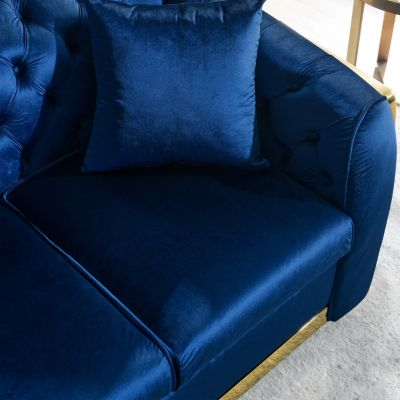 Streamdale Navy Blue Velvet Sofa Set with Gold Stainless Legs
