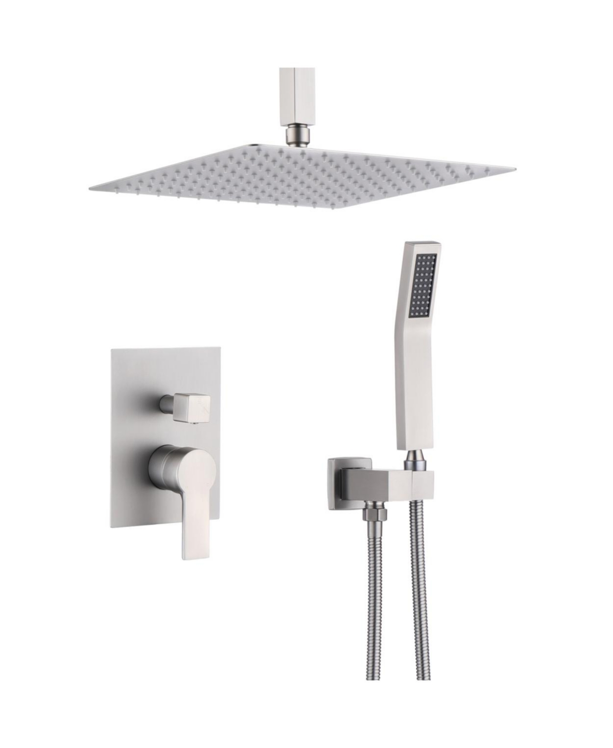 12 Inch Bathroom Rain Shower Combo Set With Hand Shower - Silver