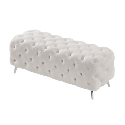  Button-Tufted Velvet Ottoman Bench
