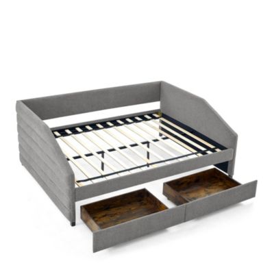 Queen Size Upholstered Daybed with Trundle, Grey