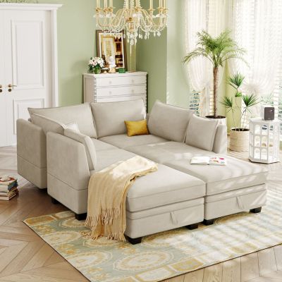  Convertible U-Shape Sectional Sofa with Storage Seat