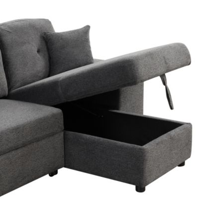 Sectional Sofa Bed with Storage Chaise and 2 Stools