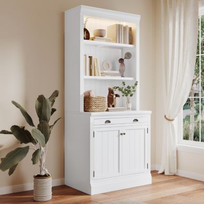 Tall Bookshelf With LED Lighting, Modern Bookcase
