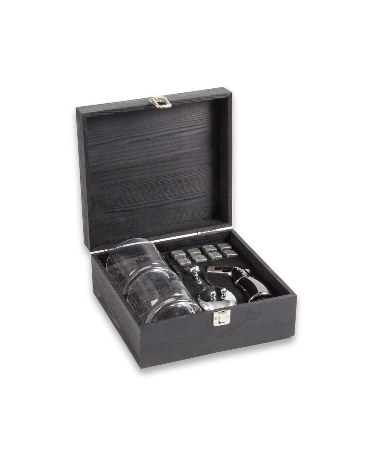 Bey-berk Whisket Set With 2 Glasses, Stones, Lighter, Cigar Cutter, And Ashtray In Black