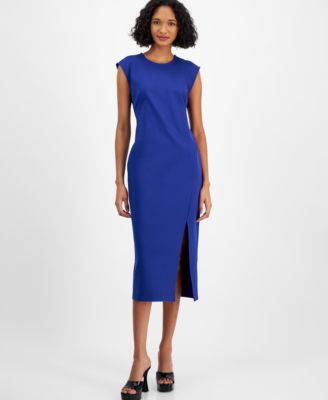 Bar III - Women's Cap-Sleeve Crewneck Midi Sheath Dress