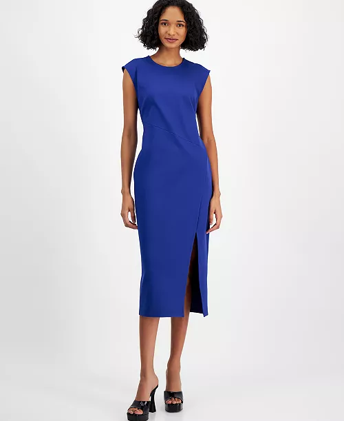 women's cap-sleeve crewneck midi sheath dress, created for macy's