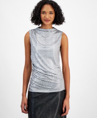 Bar III - Women's Sleeveless Foil-Print Blouse