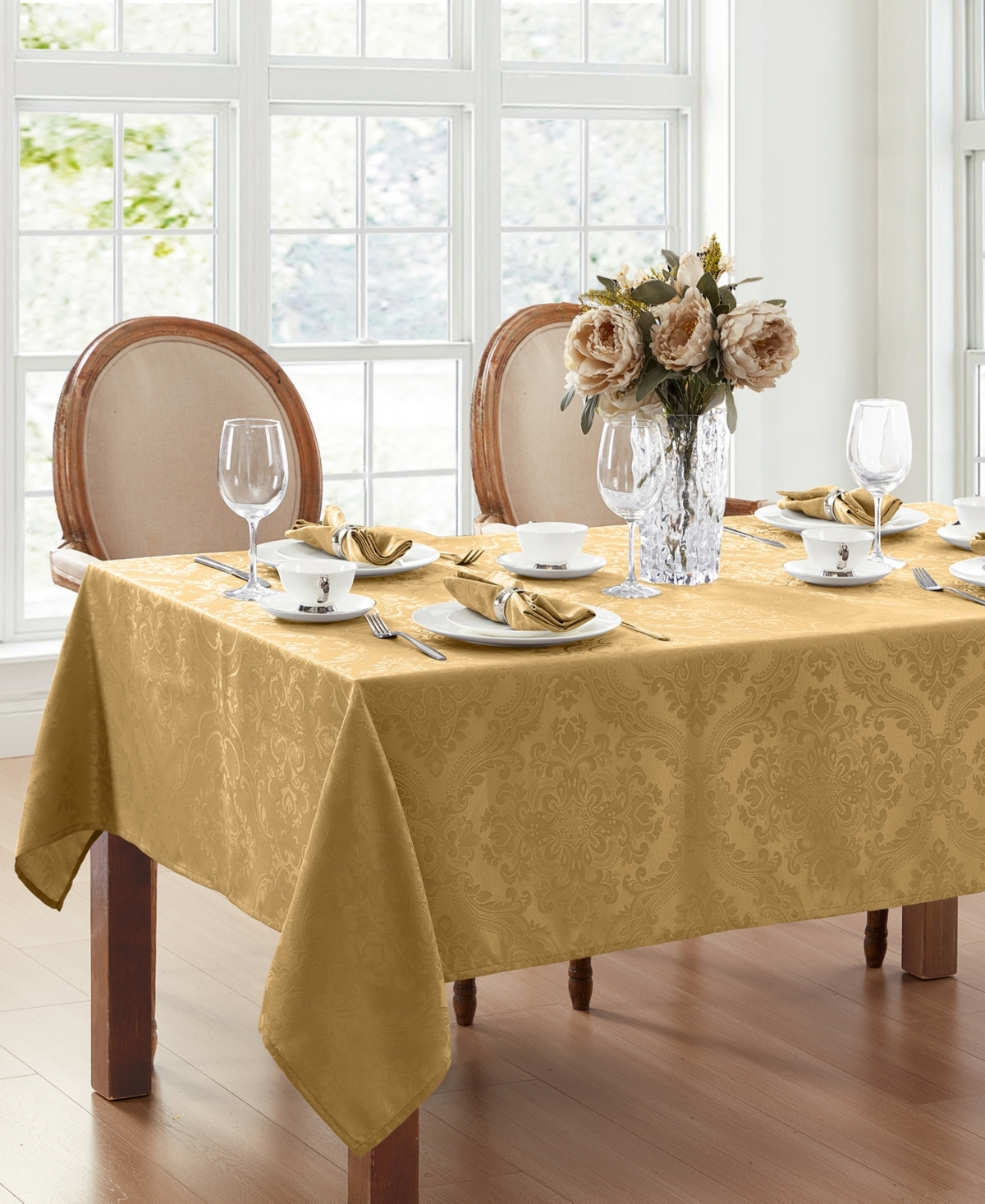 Shop Elrene Caiden Elegance Damask Tablecloth In Gold