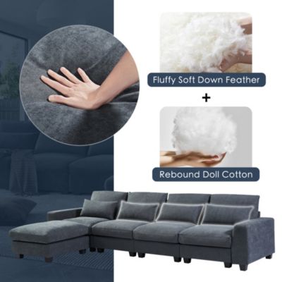 Feather Filled L-Shape Convertible Sectional Sofa