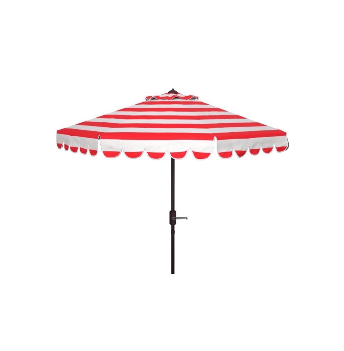 Maui Single Scallop Striped 9Ft Crank Push Button Tilt Umbrella - Red stripe