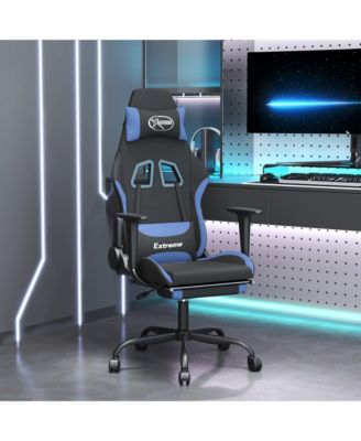Gaming Chair with Footrest Black and Blue Fabric