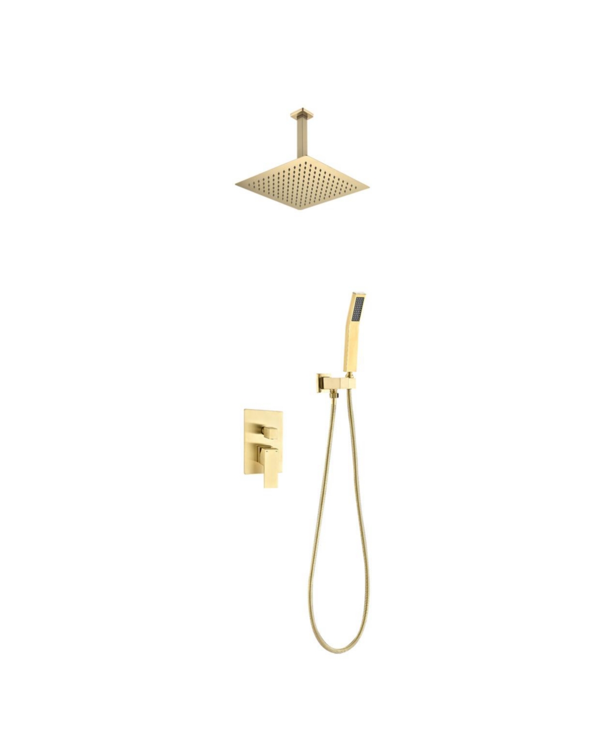 Ceiling Mounted Shower System Combo Set With Handheld And 12" Shower Head - Gold