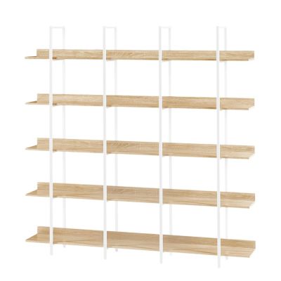 Vintage Industrial 5 Tier Bookcase, White Metal Frame