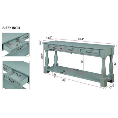 63" Wood Console Table with Drawers & Shelf