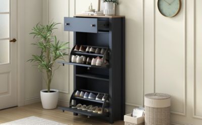 Streamdale 2-Drawer Entryway Shoe Organizer, Wood Grain Top