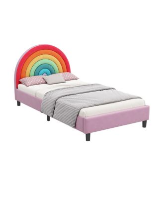 Twin Platform Bed with Colorful Rainbow Design