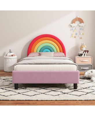 Twin Platform Bed with Colorful Rainbow Design
