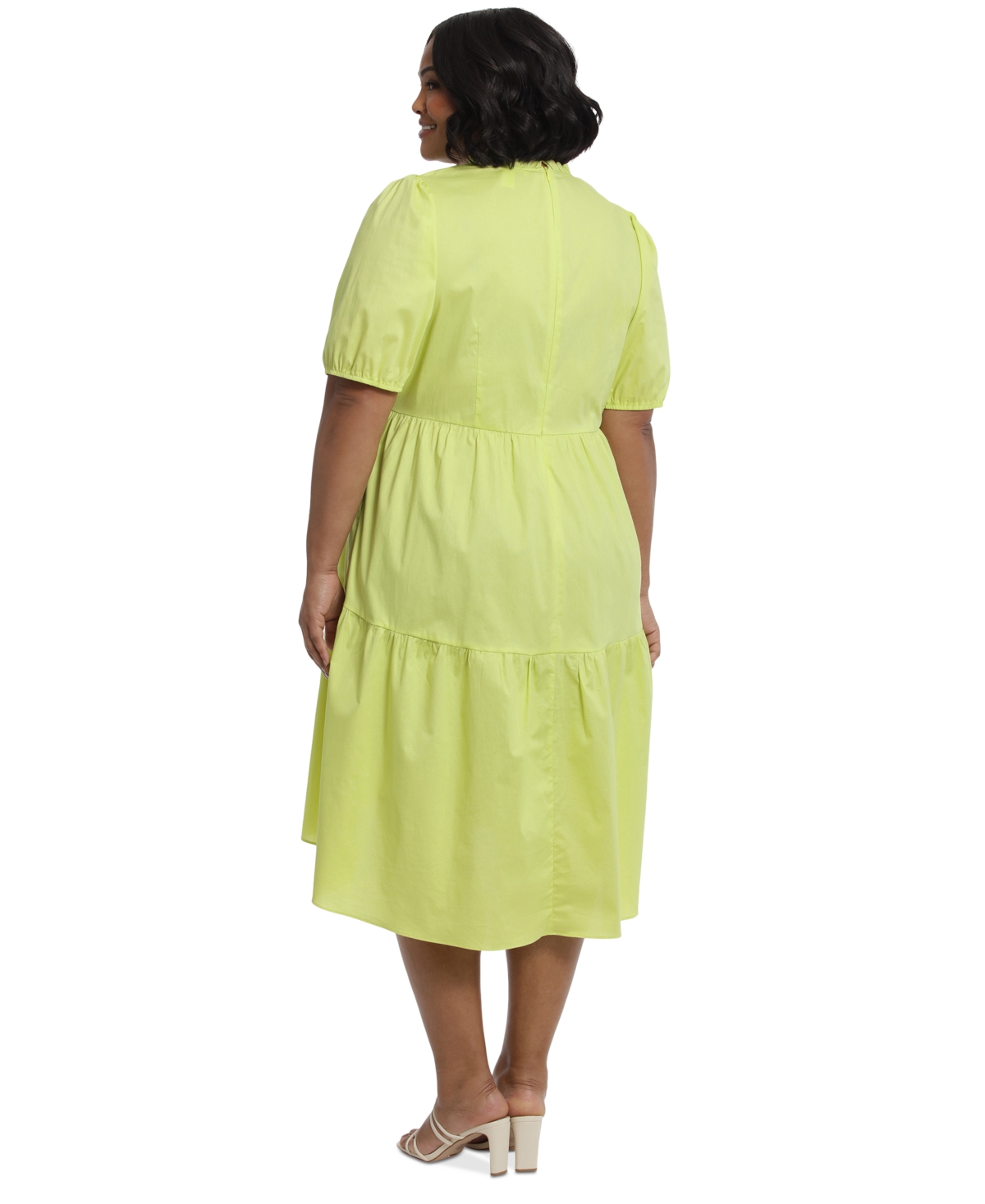 London Times Plus Size Ruffle Neck High Low A-Line Dress