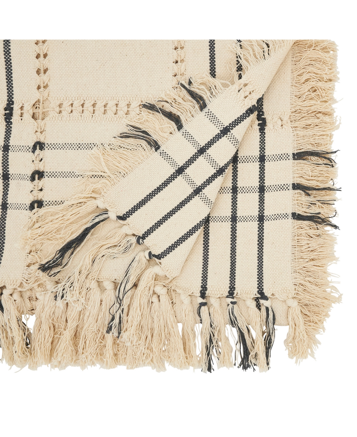 Saro Lifestyle Plaid Hemstitch Table Runner, With Fringe, 16"x72" In Natural