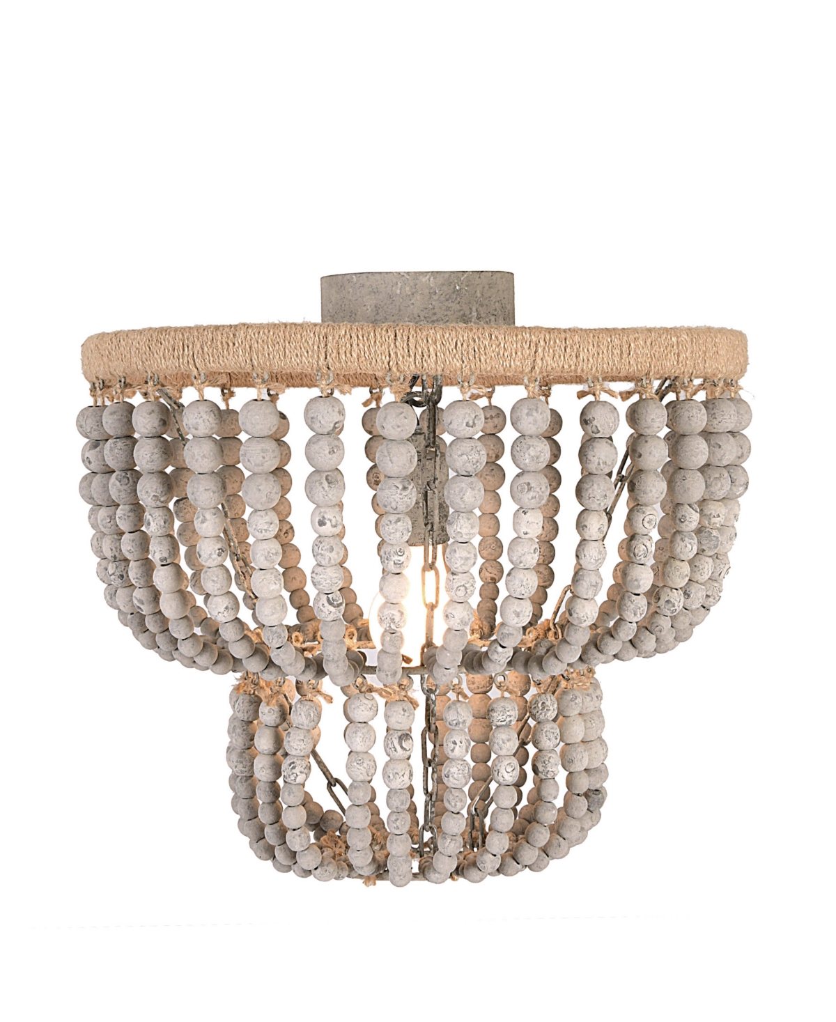 Storied Home 2-Tier Draped Wood Bead Semi-Flush Mount Chandelier Distressed- Grey