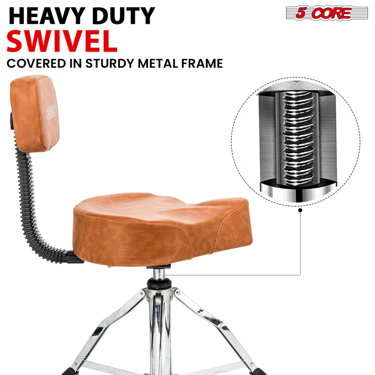 5 Core Drum Throne with Backrest • Swivel Height Adjustable Guitar Stool • Comfortable Drummer Chair Ds Ch Br Rest