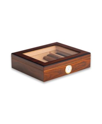 Walnut Finish 12 Cigar Humidor with Hygrometer.