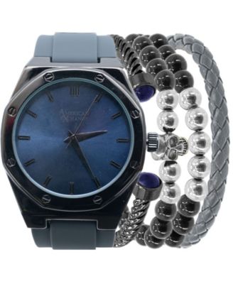American Exchange - Men's Grey Silicone Strap Watch 42mm Gift Set