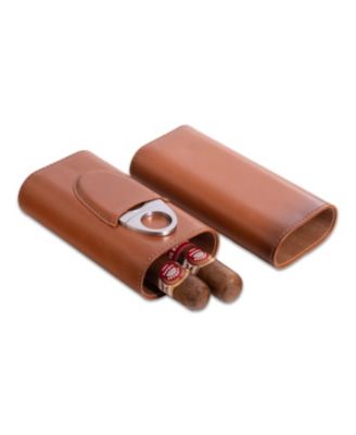 Leather Three Cigar Holder with Stainless Steel Cutter