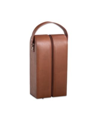 Leather Wine Caddy for Two Bottles and Bar Tool with Corkscrew, Bottle Cap Opener Foil Cutter.