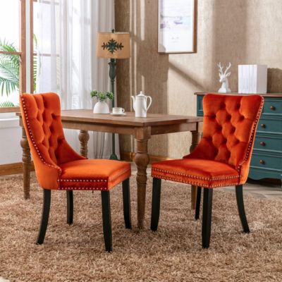 Modern Velvet Upholstered Dining Chair Set, Orange