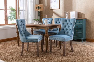 Modern Velvet Dining Chairs 2-PCS Set, Light Blue