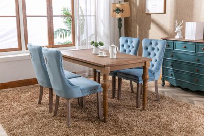 Modern Velvet Dining Chairs 2-PCS Set, Light Blue